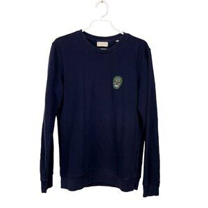 SUSPICIOUS ANTWERP Embroidered Skull Crew Neck Navy Blue Sweatshirt Size S